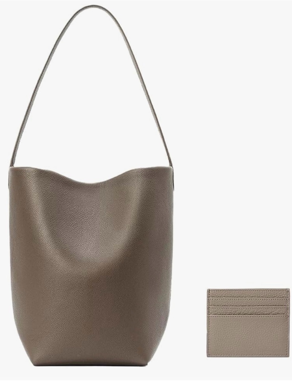 Genuine Leather Bucket Bag with Credit Card Holder Wallet